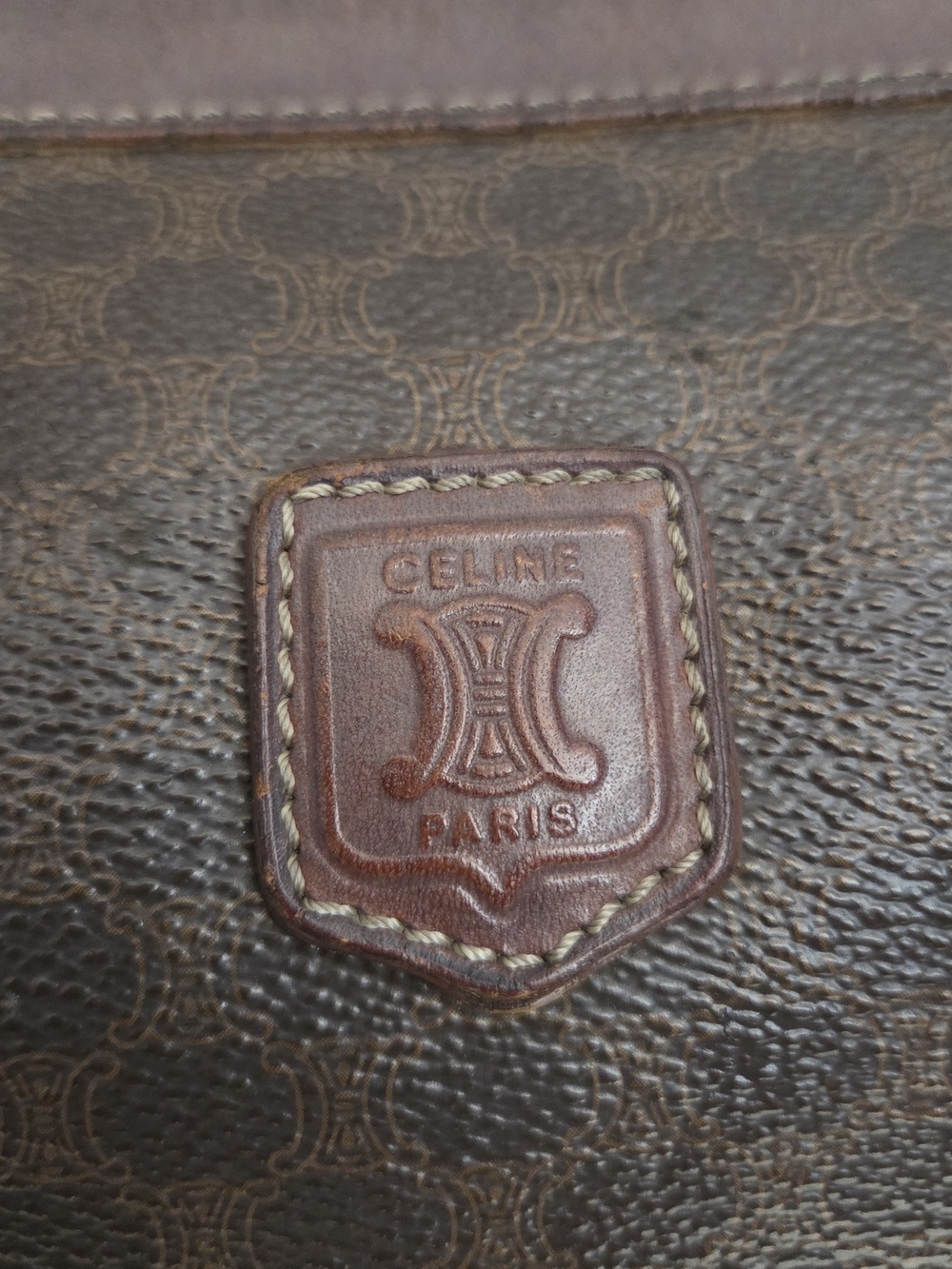 Celine Paris Vintage Macadam Brown Coated Canvas Leather Clutch Portfolio Italy - Picture 6 of 16